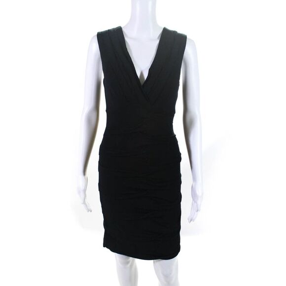 NICOLE MILLER Womens Black Embroidered Sheer Printed Sleeveless Illusion Neckline Mini Cocktail Sheath Dress